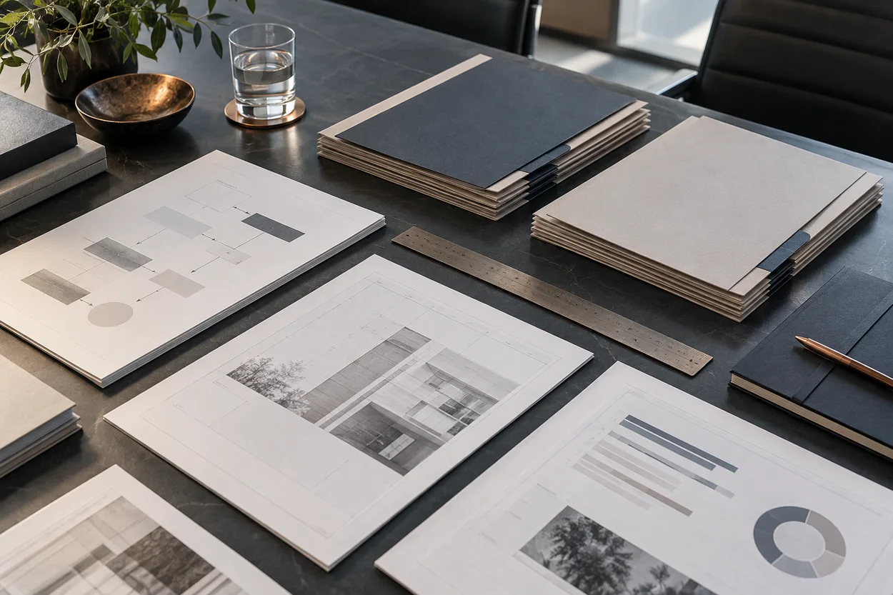 An organized professional workspace prepared for evidence review